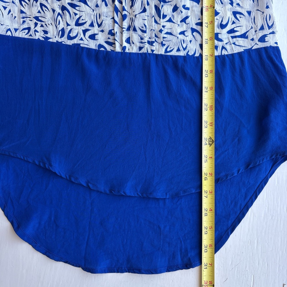 Maeve Anthro Silk 0 Blouse Sleeveless Button Carissa & Cobalt Colorbock Collar - Picture 10 of 10
